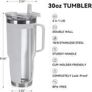 HASLE OUTFITTERS 30oz Tumbler Bulk with Handle, Insulated Travel Coffee Mug Set with Handle Leak-Proof Double Wall Stainless Steel Vacuum Tumblers Pack Metal Cup for Hot and Cold Drink