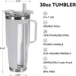 Load image into Gallery viewer, 30oz Tumbler with Handle, Insulated Leak Proof Coffee Travel Mug with Straw Lid Double Wall Stainless Steel Vacuum Tumblers Metal Cup Keep Hot and Iced Drink for Gym, Office, Camping, White 1 Pack