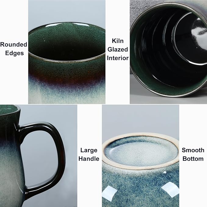 28 Oz Extra Large Ceramic Coffee Mug with Big Handle, Handmade Glazed Oversized Tea Cup for Office and Home, Microwave and Dishwasher Safe, Jumbo Coffee Mugs for Hot and Cold Drinking (Ink Green)