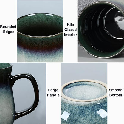 28 Oz Extra Large Ceramic Coffee Mug with Big Handle, Handmade Glazed Oversized Tea Cup for Office and Home, Microwave and Dishwasher Safe, Jumbo Coffee Mugs for Hot and Cold Drinking (Ink Green)