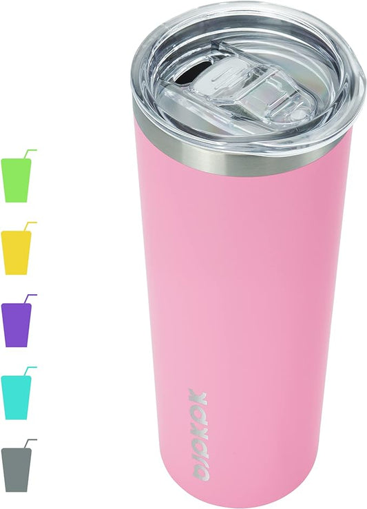 BJPKPK Skinny Insulated Tumbler, Stainless Steel Reusable Slim Insulated Travel Coffee Cup with Lid,Light Pink,20oz
