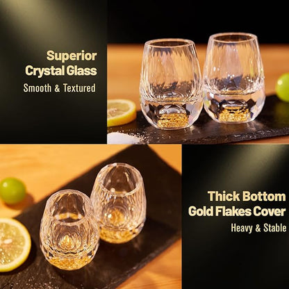 DUJUST Diamond Shot Glasses (1.5oz), Crystal Shot Glass Set Decorated with 24K Gold Leaf Flakes, Luxury & Cute Shot Cups, BPA-Free & Lead-Free, Perfect for Décor & Collection, Gift Choice - 6 pcs