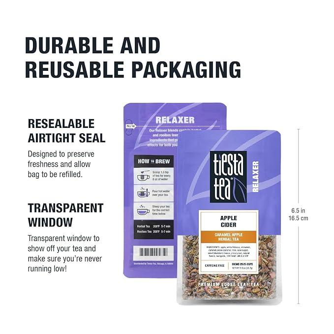 Tiesta Tea - Apple Cider, Loose Leaf, Caramel Apple Herbal Tea, Non-Caffeinated, Makes Hot or Iced Up to 20-25 Cups, 2oz Resealable Pouch