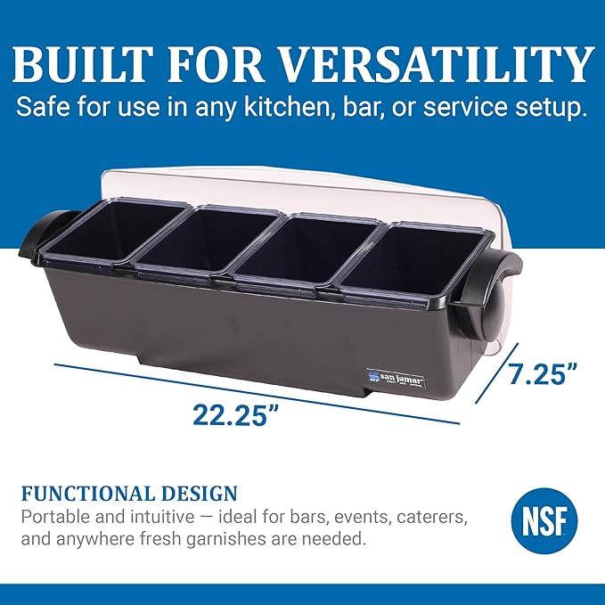 San Jamar Dome Garnish Center 4 Tray with Dome Lid for Kitchen, Bar, and Restaurants, Plastic, 12 Pints, Black