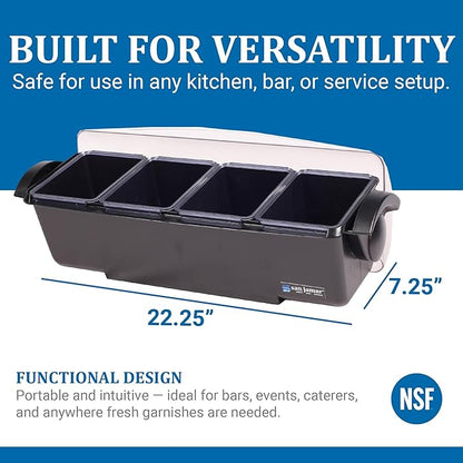 San Jamar Dome Garnish Center 4 Tray with Dome Lid for Kitchen, Bar, and Restaurants, Plastic, 12 Pints, Black