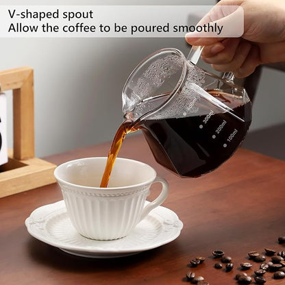 Bincoo 400ML Pour Over Coffee Maker Set with Filter Paper,Ceramic Pour Over Coffee Dripper 1-2 Cups-Professional Coffee Brewing Pot for Home Office(White)