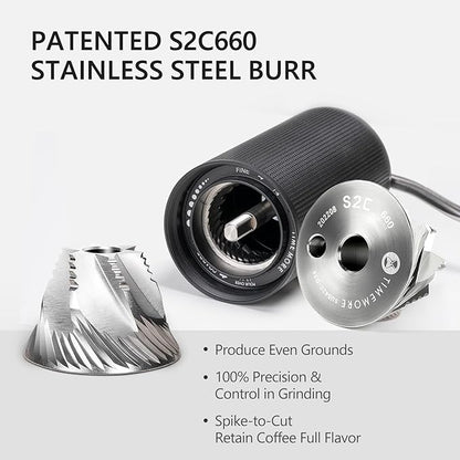 TIMEMORE Chestnut C3S Manual Coffee Grinder, Stainless Steel S2C Conical Burr Coffee Grinder, Hand Coffee Grinder, Adjustable Grind Setting for Travel/Camping/Home, Black