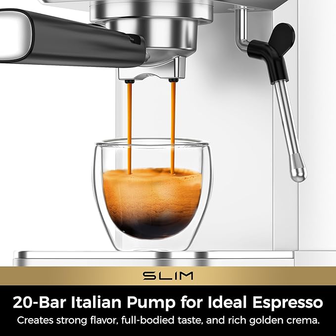 CHULUX Slim Espresso Machine with Milk Frother Steam Wand, 20 Bar Professional Italian Pump Espresso Coffee Machine for Home Cappuccino & Latte Maker, Silver