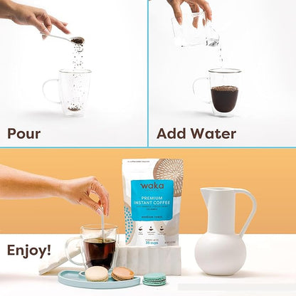 Waka Instant Coffee, Medium Roast - 100% Arabica Colombian Beans, Freeze Dried Granules, No Sugar or Additives - Bulk Bag for Quick Hot and Iced Coffees, Up to 35 Cups (3.5oz)