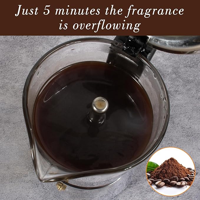 Stovetop Espresso Maker, 3Cup 160ml Moka Pot, Crystal Glass-top & Stainless Steel Coffee Maker Mocha Pot, Greca De Cafe, Cuban and Italian Coffee Maker for Cafetera Cubana