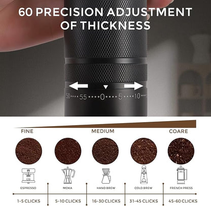 Manual Coffee Grinder with 60 Adjustable Speed Coarse, Portable Hand Coffee Bean Mill with Double Bearing Positioning, Manual Grinder for Travel Camping Office Espresso Pour Over