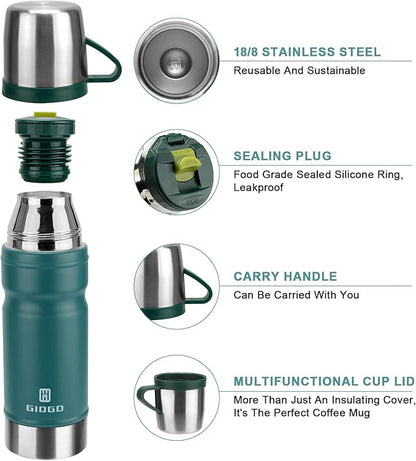 Vacuum Insulated Water Bottle Thermo Water Flask with Cup 680ml/23oz Stainless Steel Thermal Water Bottles Thermo for Hot and Cold Drinks Coffee Water(Blue,Single)