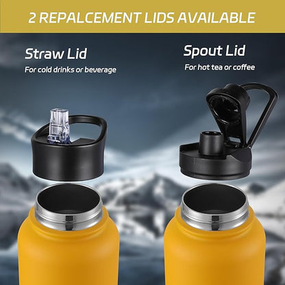 HASLE OUTFITTERS 40oz Stainless Steel Water Bottle, Vacuum Insulated Double Walled Leak Proof Sports Water Bottle with 2 Lids (Straw and Spout Lid) Keep Cold and Hot(Yellow Orange Gradient,1)