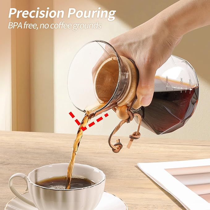 Pour Over Coffee Maker 14 OZ, 4 Cup Borosilicate Glass Drip Coffee Maker with Reusable Stainless Steel Filter and Cork Grip for Home Café 400 ML (Diamond Shape)