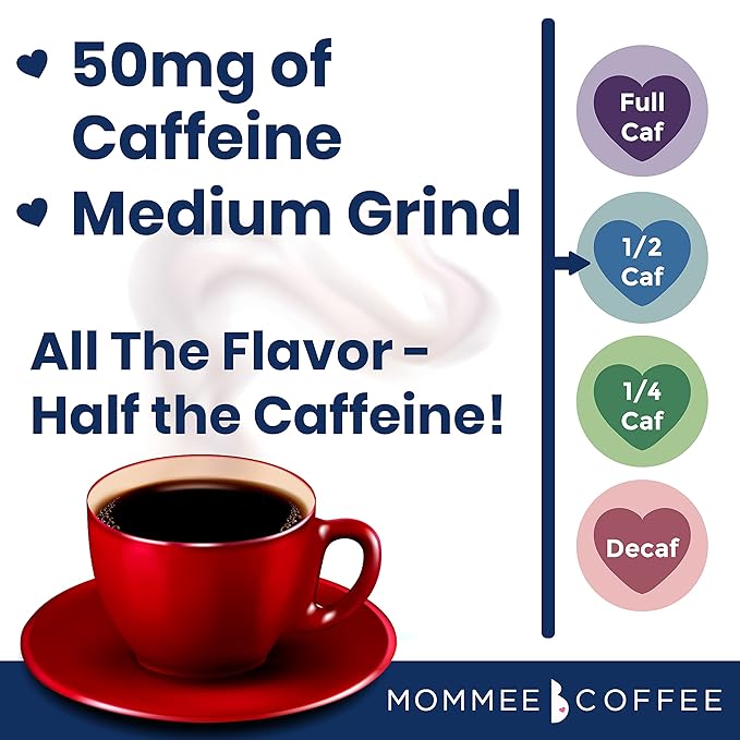 Mommee Coffee - Half Caf | Low Acid, Organic, Fair Trade, Water Processed | Ground, 22 oz.