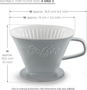 Creano Porcelain Coffee Dripper Stone Grey - Ceramic Cone Brewer - Pour Over Coffee Maker for Filter Bags Size 4 - Easy Manual Brew for pure taste - also for Camping, Hiking