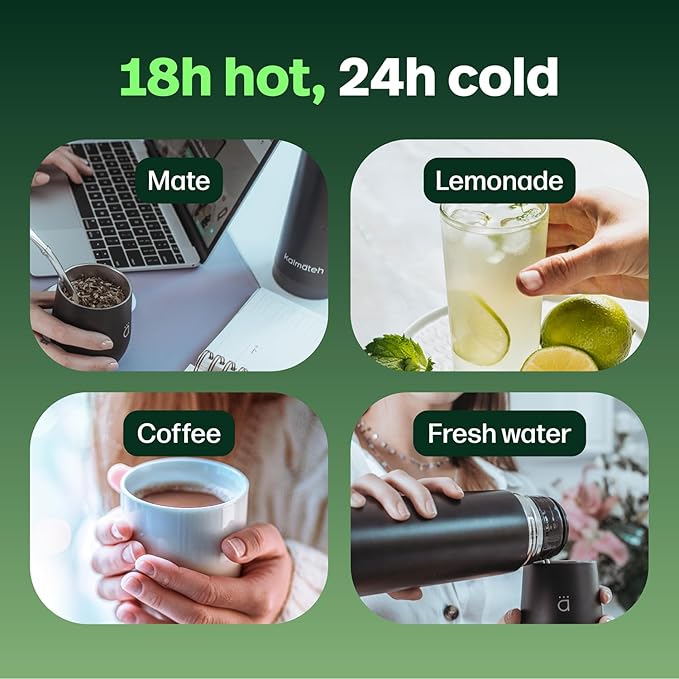 KALMATEH Modern & Elegant Double Walled Vacuum Insulated Stainless Steel Thermo Bottle 1000 ml, Precise Pouring & Heat Retention For Yerba Mate, Coffee, Tea, and Camping
