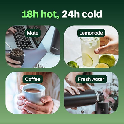 KALMATEH Modern & Elegant Double Walled Vacuum Insulated Stainless Steel Thermo Bottle 1000 ml, Precise Pouring & Heat Retention For Yerba Mate, Coffee, Tea, and Camping