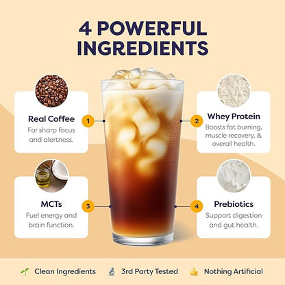 Cookie Dough Protein Iced Coffee - Premium Whey Protein & Instant Iced Coffees - 100% Natural Cold Brew Coffee - Zero Artificial Flavors & Sweeteners, 80 mg Caffeine Per Serving, 20 Servings