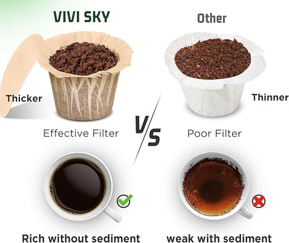VIVI SKY K cup Coffee Paper Filters with Lid Disposable for Keurig, Fits All Keurig Single Serve Filter Brands (Natural with Lid, 300)