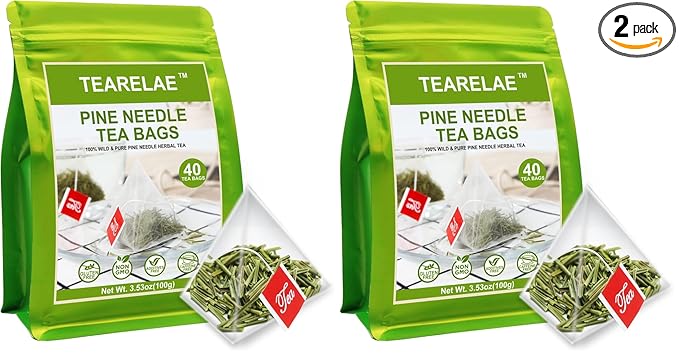 TEARELAE - Pine Needle Tea Bags - 3.53oz/100g (2.5g X 40 Bags) - 100% Pure Natural Dried Masson Pine Needles - Cut & Sifted - Caffeine-free (Pack of 2)