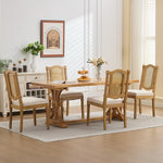Load image into Gallery viewer, Vintage French Country Dining Chairs Set of 4, Beige Cane Back Rattan Dining Chairs with Linen Upholstered Seat, Solid Wood Legs, Farmhouse Kitchen &amp; Dining Room, Sillas De Comedor (Beige, 4Pcs)