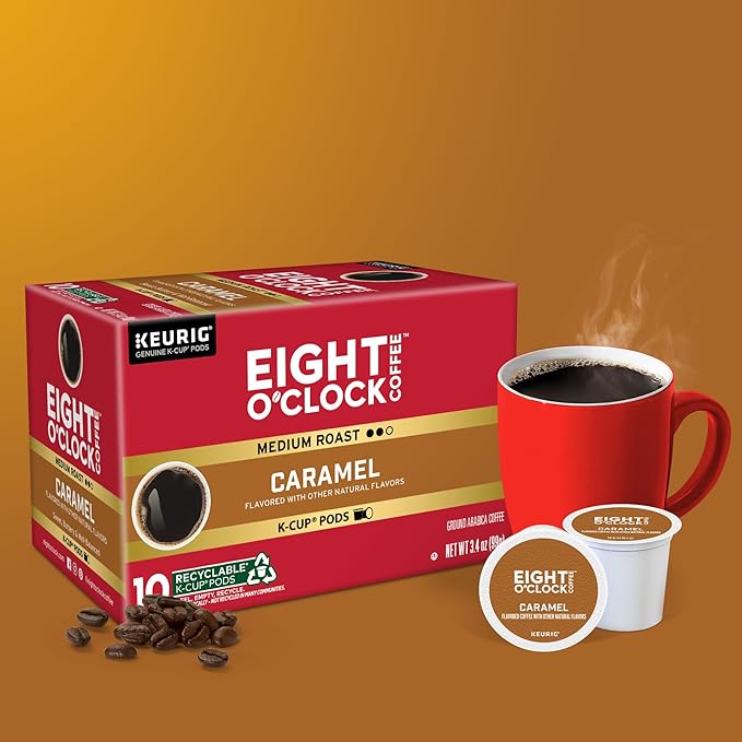 Eight O'Clock Coffee Caramel, Keurig Single-Serve K-Cup Pods, Flavored Coffee, 60 Count (6 Packs of 10)