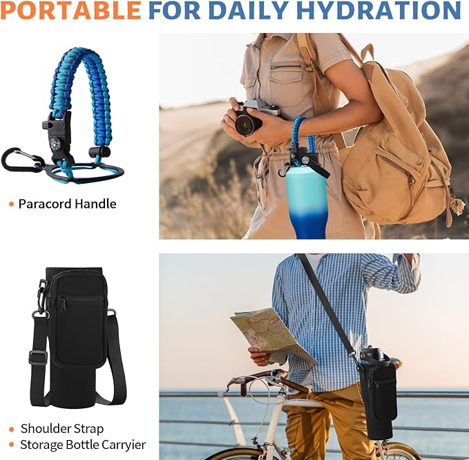 40 oz Insulated Water Bottle Fit in Car Cup Holder - Metal Water Bottle with Straw, Auto Spout Lid, Leakproof T-shape Stainless Steel Tumbler with Lid & Straw, Storage Carrier Bag, Silicone Boot