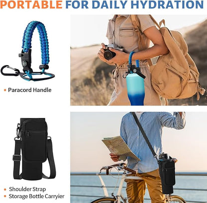 40 oz Insulated Water Bottle Fit in Car Cup Holder - Metal Water Bottle with Straw, Auto Spout Lid, Leakproof T-shape Stainless Steel Tumbler with Lid & Straw, Storage Carrier Bag, Silicone Boot