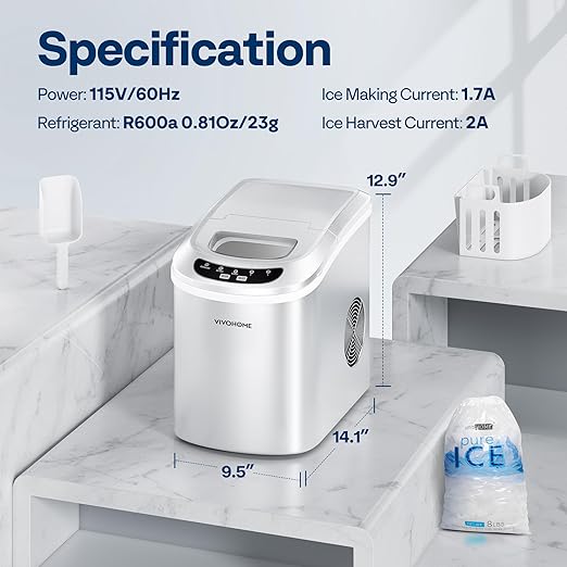 VIVOHOME Countertop Ice Maker 26lbs/Day 9 Ice Cubes in 6 Mins Ice Maker Machine with Hand Scoop and Self Cleaning Ice Cube Maker Red