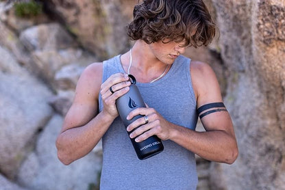 HYDRO CELL Stainless Steel Insulated Water Bottle with Straw - For Cold & Hot Drinks - Metal Vacuum Flask with Screw Cap and Modern Leakproof Sport Thermos for Adults (Graphite/Black 40oz)