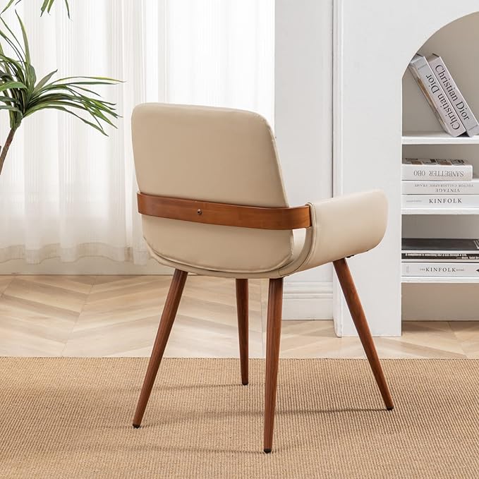 LUNLING Mid Century Modern Faux Leather Dining Room Chairs Set of 4 Upholstered Seat Metal Legs Chairs Cream White Faux Leather Kitchen Chair Reception Room Chair 4PCS