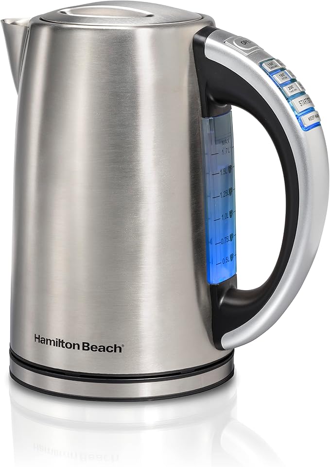 Hamilton Beach 1.7 Liter Temperature Control Electric Kettle, Water Boiler & Heater, Fast Boiling 1500 Watts, BPA Free, Cordless, Auto-Shutoff and Boil-Dry Protection, Stainless Steel (41020R)