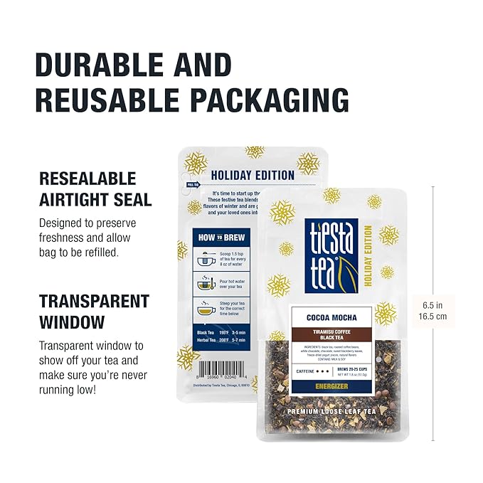 Tiesta Tea - Cocoa Mocha, Loose Leaf, Tiramisu Coffee Black Tea, Premium High Caffeinated Blend, Holiday, Make Hot or Iced & Brews Up to 25 Cups, 1.8 Ounce Resealable Pouch