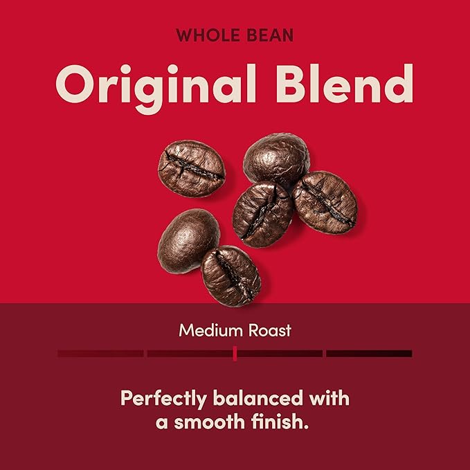 Tim Hortons Whole Bean Original, Medium Roast Coffee, Made with 100% Arabica Beans, 32 Ounce Bag