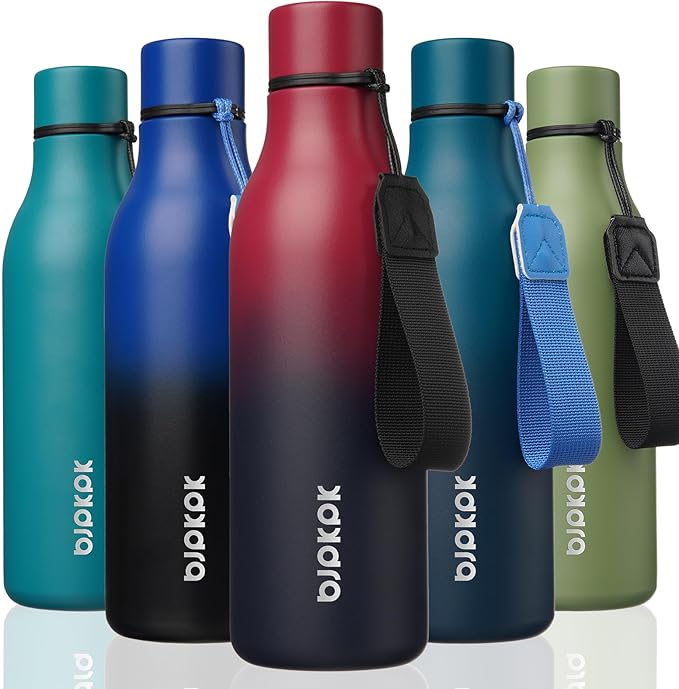 BJPKPK Insulated Water Bottles, 18 oz Stainless Steel Metal Water Bottle with Strap, BPA Free Leak Proof Jugs, Mugs, Flasks, Reusable Thermal Flasks for Sports & Travel,Charming Red