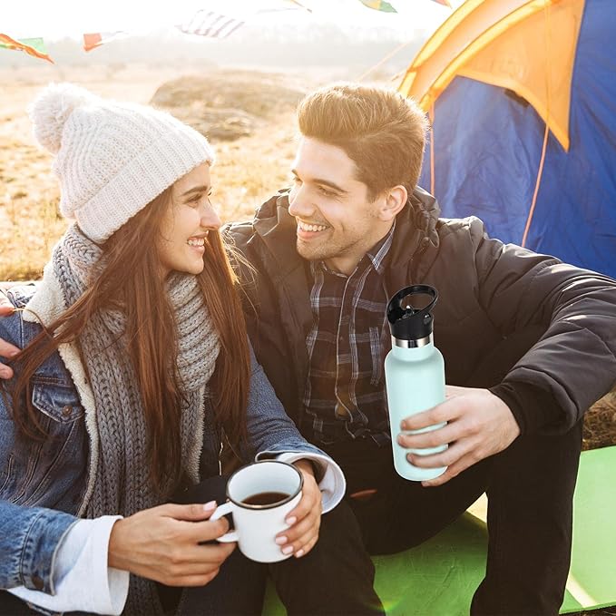 Volhoply 17oz Insulated Water Bottle Bulk 2 Pack,Stainless Steel Kids Water Bottles with Straw Lid,Double Wall Vacuum Metal Water Bottle,Reusable Sports School Flask Keep Hot & Cold (Fog,2 Set)