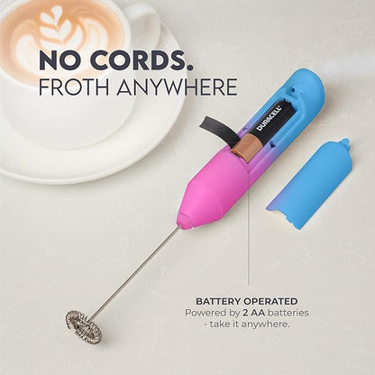 Zulay Kitchen Milk Frother Handheld with 2 Duracell AA Batteries – Electric Drink Mixer for Coffee, Lattes, Cappuccinos, Matcha & Hot Chocolate – Portable Foam Maker & Coffee Bar Accessory