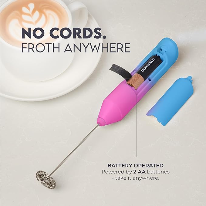 Zulay Kitchen Milk Frother Handheld with 2 Duracell AA Batteries – Electric Drink Mixer for Coffee, Lattes, Cappuccinos, Matcha & Hot Chocolate – Portable Foam Maker & Coffee Bar Accessory