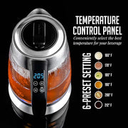 OVENTE Electric Tea Kettle with Temperature Control and Removable Tea Infuser, 1500W Water Boiler and Heater with 1.8L Borosilicate Glass, BPA Free, Auto Shut Off & Boil Dry Protection, Silver KG6610S