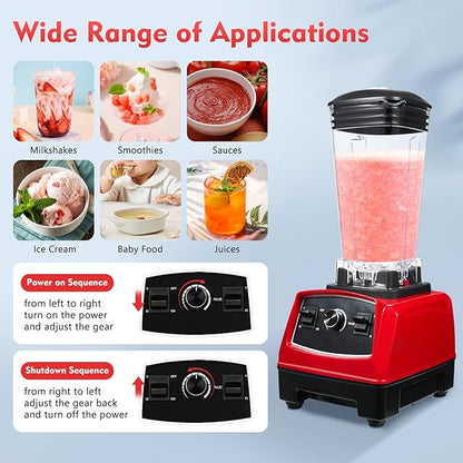 2L 2200W Professional Countertop Blender Heavy Duty Household Grade Blender Mixer with Food Grade ABS Stirring Rod for Milkshakes and Ice Cream (red)