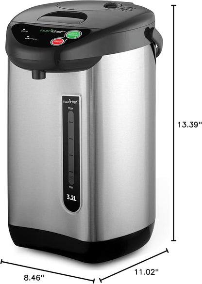 NutriChefKitchen Hot Water Urn Pot Insulated Stainless Steel,Auto & Manual Dispense,Auto Boiler,Safety Lock Shutoff 3.38 QT /3.2L - Auto Boiler Shut Off -One size