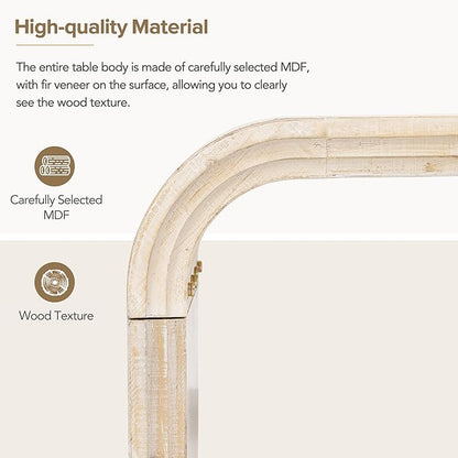 Bellemave Modern Coffee Table with Curved Art Deco Design Center Sofa Table Minimalist Cocktail Wooden Table for Living Room, Natural Wood Wash