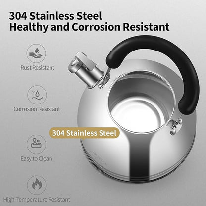 Tea Kettle, 5.7QT 6L Whistling Tea Kettle for Stove Top, 304 Stainless Steel Tea pot, Large Teapot for stovetop, Camping Kettle for Boiling Water (Mirror Polish)