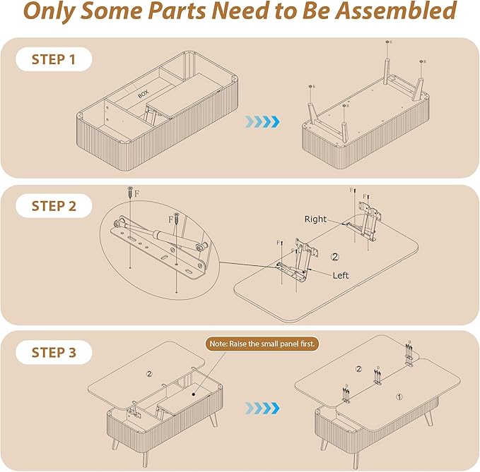 3 in 1 Lift Top Coffee Table, Fluted Convertible Coffee Tables Converts to Dining Tables, Modern Oval Wooden Center Table with Storage for Living Room Office Small Space, Partial Assembly (Natural)