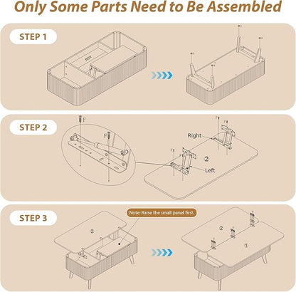 3 in 1 Lift Top Coffee Table, Fluted Convertible Coffee Tables Converts to Dining Tables, Modern Oval Wooden Center Table with Storage for Living Room Office Small Space, Partial Assembly (Walnut)