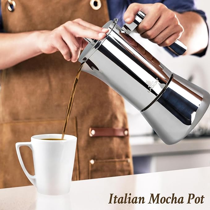 Stovetop Espresso Maker, 12Cup 17.5 oz Moka Pot, Stainless Steel Cuban and Italian Coffee Maker for Cafetera Cubana, Greca De Cafe Induction Stovetop Compatible, Coffee Gift for Home Travel