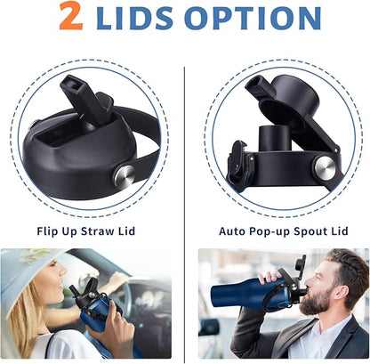 40oz Water Bottle with Straw - Vacuum Stainless Steel Insulated Cups w/Survival Paracord Handle & Carrier Bag, Skinny Water Bottle Insulated Water Bottle Fits in Cup Holder for Travel Drive