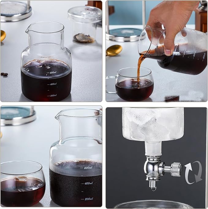 LOYALHEARTDY Ice Cold Brew Dripper Coffee Maker, 600 ml Luxury Iced Coffee Maker Smooth Drip Coffee Maker with Adjustable Rate Dripper Cold Brew Coffee Machine Ice Drip Coffee Maker for Coffee & Tea