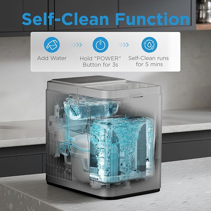 Midea MERI26B1AGY Countertop Bullet-Ice Maker, 8 Ice Bullets Ready in 6 Minutes, 26lbs/24H, Self-Cleaning Function with Ice Scoop and Basket for Home/Office/RV